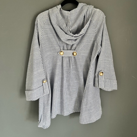 Sigrid Olsen Women's Sz S Blue White Stripe Cotton Linen Blend Lagenlook Jacket - Picture 4 of 6